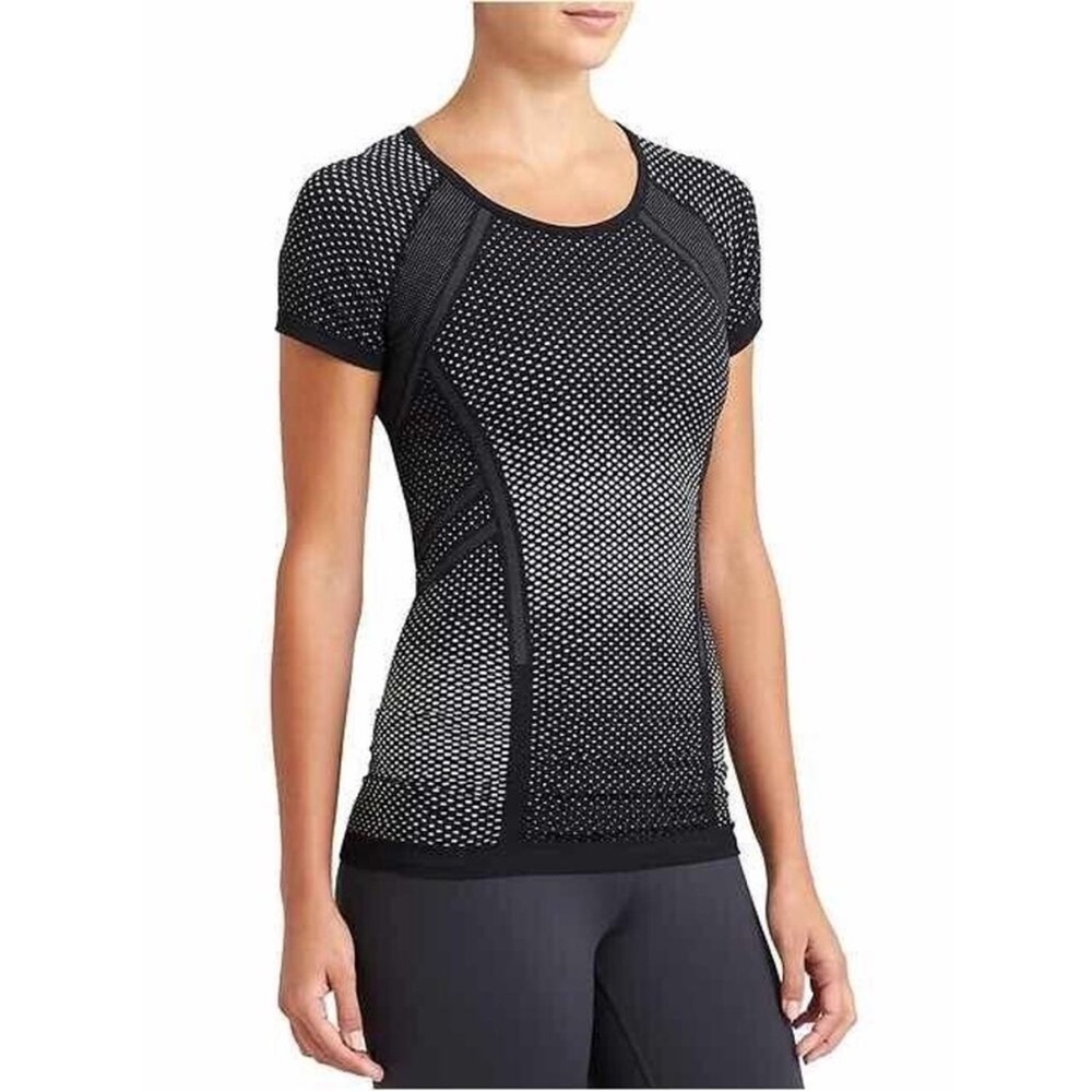 Athleta Fastest Track Tee Dot M Black White Short Sleeve Active Shirt like new